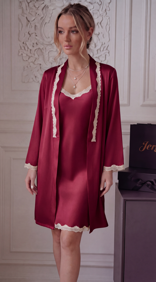 Celeste (Ensemble 5 pièces en satin de soie et dentelle)