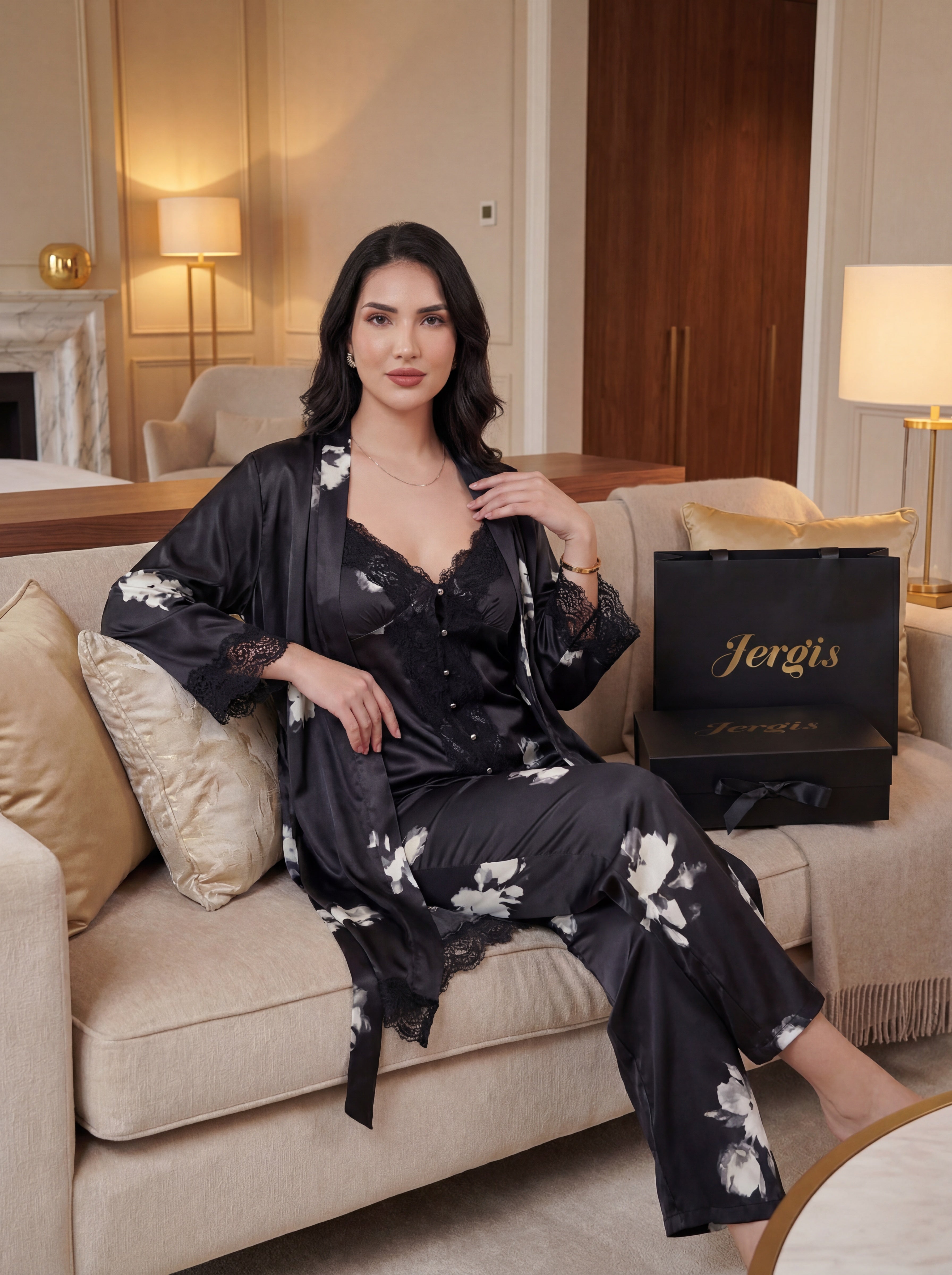 L'Ensemble Nova Le Trio Luxe en Satin de Soie et Dentelle Noire