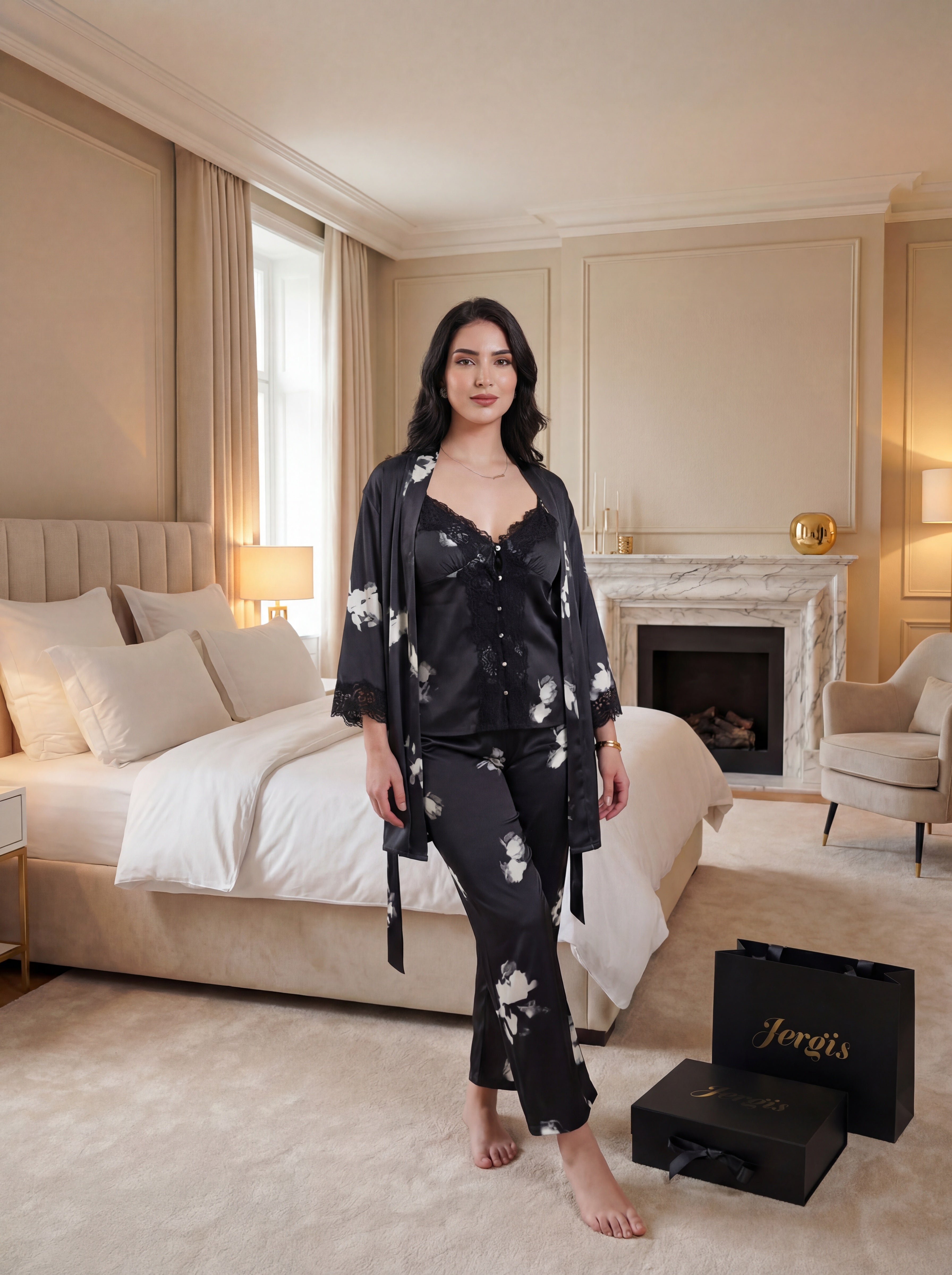 L'Ensemble Nova Le Trio Luxe en Satin de Soie et Dentelle Noire