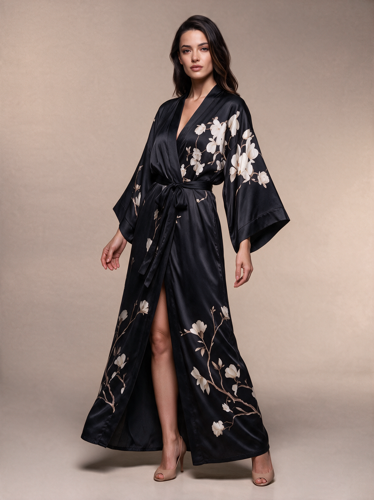 Peignoir Kimono Midi Croisé Imprimé fleuri