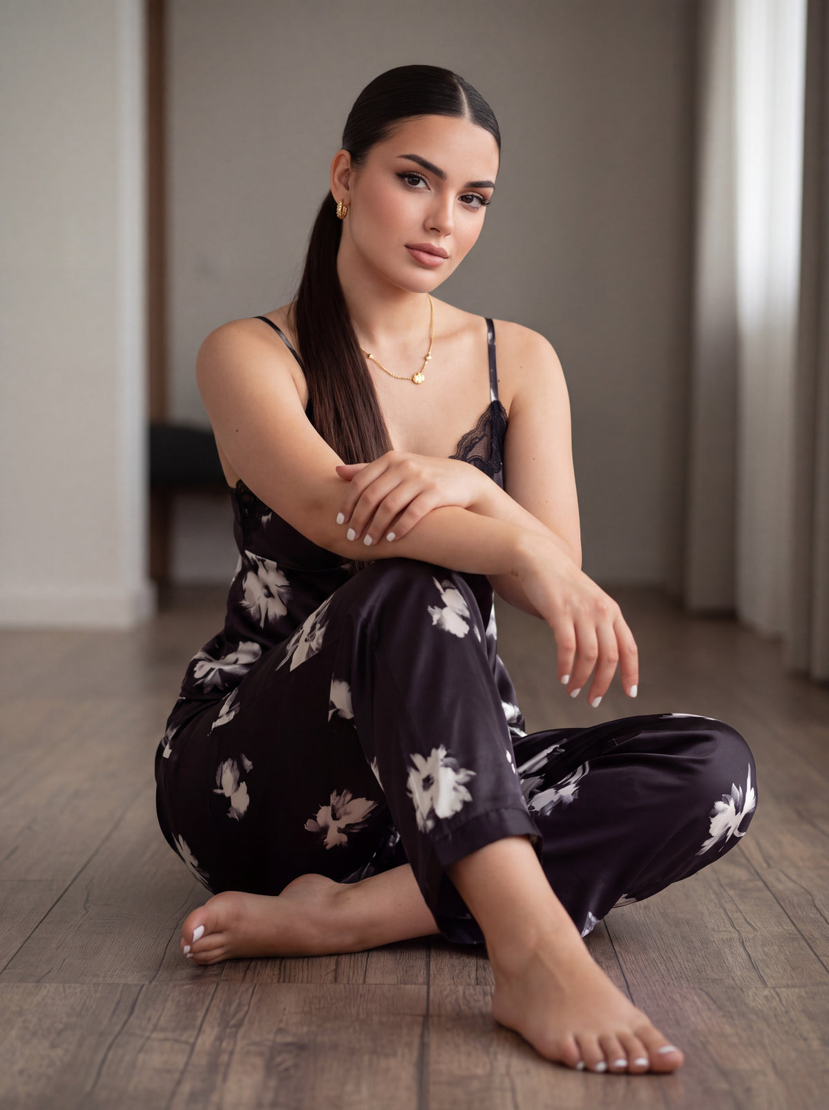 Pyjama 3 pièces en satin de soie