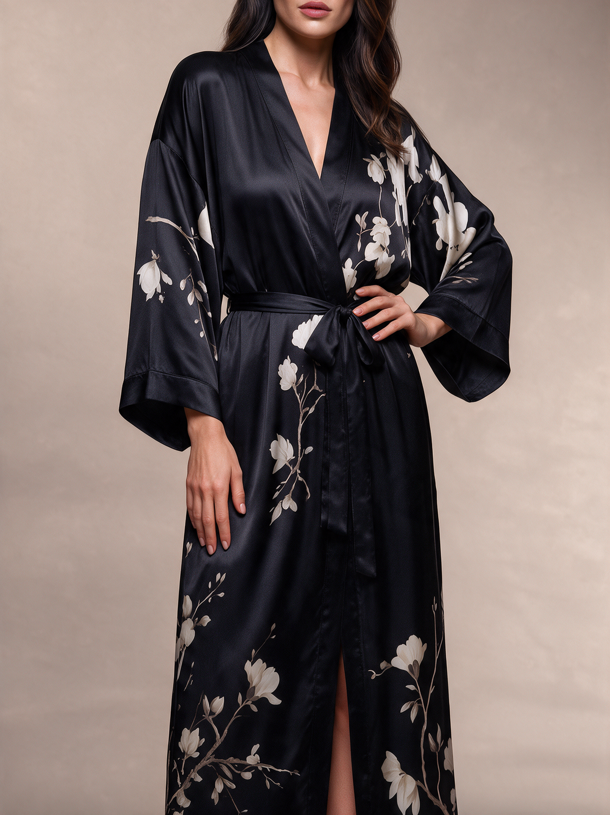 Peignoir Kimono Midi Croisé Imprimé fleuri